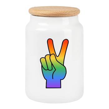 Signe de paix arc-en-ciel - Boîte à biscuits avec couvercle en bois - blanc - Devant