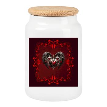 A stunning Gothic heart with elegant wings - Cookie Jar with Wooden Lid - white - Front