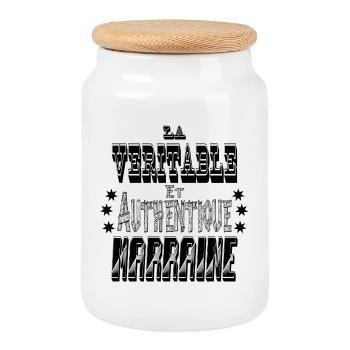 La Véritable et Authentique Marraine - Boîte à biscuits avec couvercle en bois - blanc - Devant