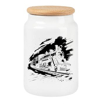 Chemin de fer - Boîte à biscuits avec couvercle en bois - blanc - Devant