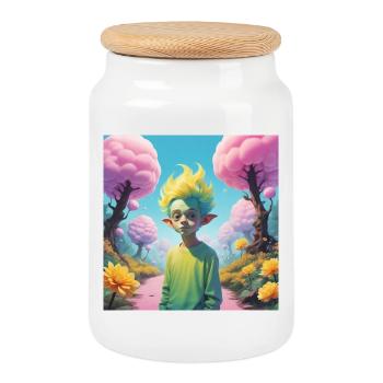 Lutin - Boîte à biscuits avec couvercle en bois - blanc - Devant