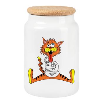 Mad Cat - Cookie Jar with Wooden Lid - white - Front