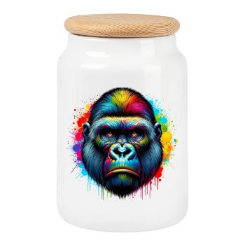 Gorilla - Cookie Jar with Wooden Lid - white - Front