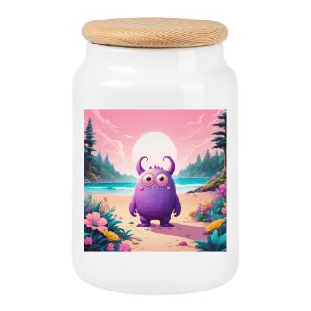 Little Monster on the Beach - Cookie Jar with Wooden Lid - white - Front
