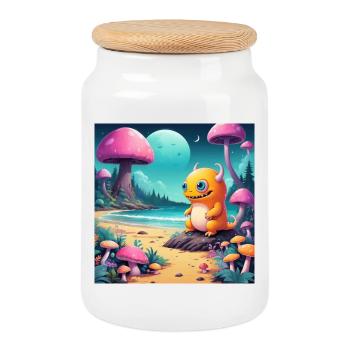 Little monster on the fairytale beach - Cookie Jar with Wooden Lid - white - Front
