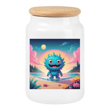 Petit monstre en vacances - Boîte à biscuits avec couvercle en bois - blanc - Devant