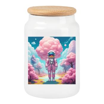 Astronaute - Boîte à biscuits avec couvercle en bois - blanc - Devant