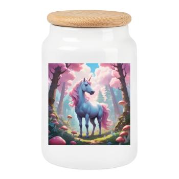 Unicorn in the Enchanted Forest - Cookie Jar with Wooden Lid - white - Front