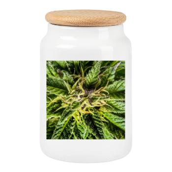 Cannabis flowers, marijuana, it's so green - Cookie Jar with Wooden Lid - white - Front