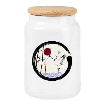 Grue japonaise - Boîte à biscuits avec couvercle en bois - blanc - Devant