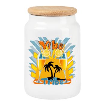 Party Time - Cookie Jar with Wooden Lid - white - Front
