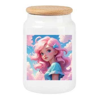 Fille - Boîte à biscuits avec couvercle en bois - blanc - Devant