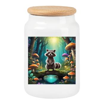Raccoon in the enchanted forest - Cookie Jar with Wooden Lid - white - Front