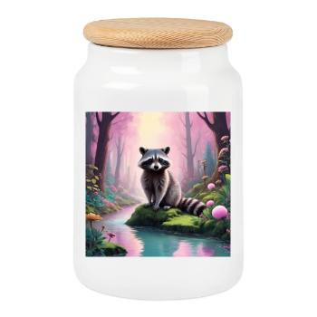 Raccoon - Cookie Jar with Wooden Lid - white - Front