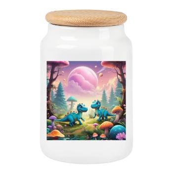 Dinosaur - Cookie Jar with Wooden Lid - white - Front