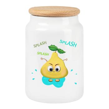 Funny yellow pear - Cookie Jar with Wooden Lid - white - Front