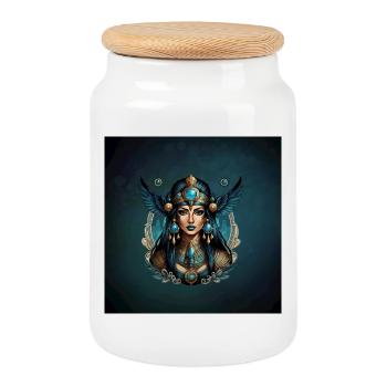 The Egyptian goddess Isis in blue colors. - Cookie Jar with Wooden Lid - white - Front