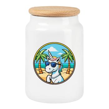 Coole Unicorn Beach Holiday Sommer-Vibes - Keksdose mit Holzdeckel - Weiß - Vorne