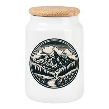Berglandschaft mit einem Wanderer auf einem Pfad - Keksdose mit Holzdeckel - Weiß - Vorne