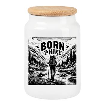 Born to hike - Cookie Jar with Wooden Lid - white - Front