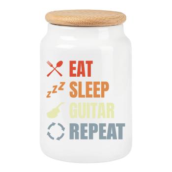 Eat Sleep Guitar Repeat - Boîte à biscuits avec couvercle en bois - blanc - Devant