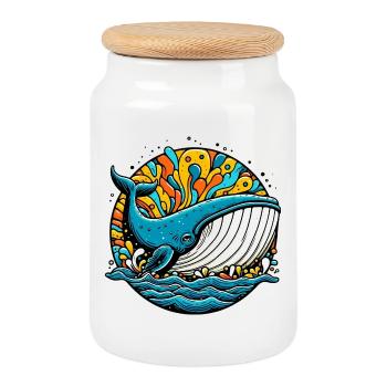 Whale - Cookie Jar with Wooden Lid - white - Front