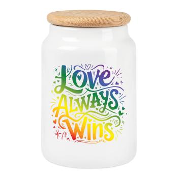 LGBTQ Pride Month - Love Always Wins - Cookie Jar with Wooden Lid - white - Front