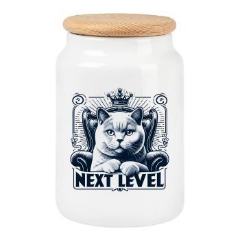 BKH Britisch Kurzhaar Blue Katze Königssessel - Keksdose mit Holzdeckel - Weiß - Vorne