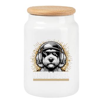Goldendoodle Hip Hop Dog Next Level Gift - Cookie Jar with Wooden Lid - white - Front