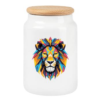 Lion Tête de Lion Géométrique Géométrie Coloré Cadeau - Boîte à biscuits avec couvercle en bois - blanc - Devant