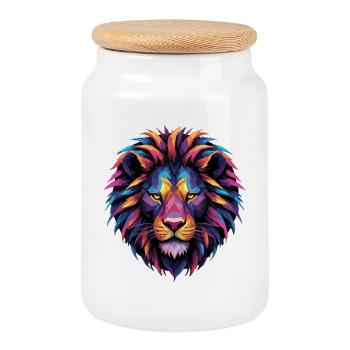 Lion Tête de Lion Géométrique Géométrie Coloré Cadeau - Boîte à biscuits avec couvercle en bois - blanc - Devant