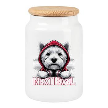 West Highland White Terrier Next Level Hip Hop - Keksdose mit Holzdeckel - Weiß - Vorne