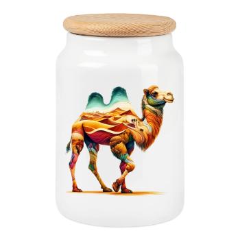 Chameau - Boîte à biscuits avec couvercle en bois - blanc - Devant