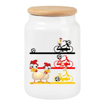 SOCCER BICYCLE CHICKEN COOP CHICKENS - Cookie Jar with Wooden Lid - white - Front
