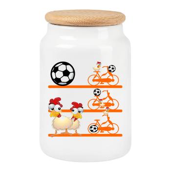 Pays-Bas poulets vélo football - Boîte à biscuits avec couvercle en bois - blanc - Devant