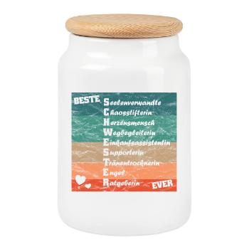 beste Schwester ever Die beste Schwester der Welt - Keksdose mit Holzdeckel - Weiß - Vorne