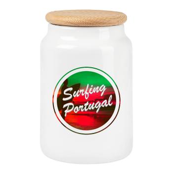 Surfing Portugal - Cookie Jar with Wooden Lid - white - Front