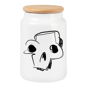Skull - Bleistift-Zeichnung / Wilde Skizze - Keksdose mit Holzdeckel - Weiß - Vorne