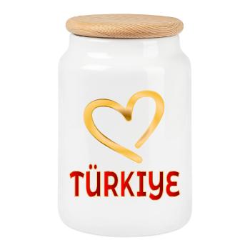 TÜRKIYE HEART TURKEY - Cookie Jar with Wooden Lid - white - Front