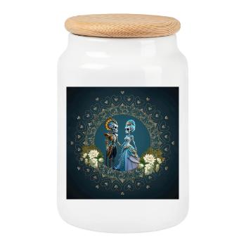 Le joli couple de squelettes de style gothique - Boîte à biscuits avec couvercle en bois - blanc - Devant