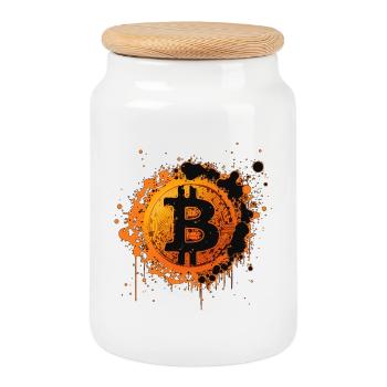 Éclaboussures de Bitcoin Graffiti Orange - Boîte à biscuits avec couvercle en bois - blanc - Devant