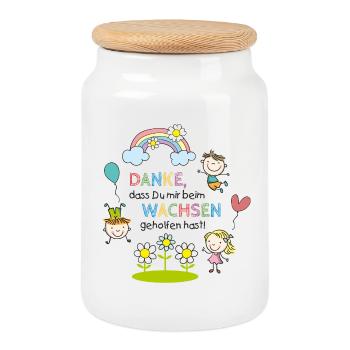 Dire adieu à la garderie | Enfants - Arc-en-ciel - Fleurs - Boîte à biscuits avec couvercle en bois - blanc - Devant
