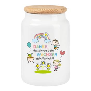 Saying Farewell | Children - Rainbow - Flowers - Cookie Jar with Wooden Lid - white - Front