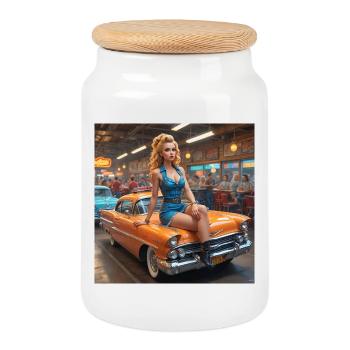 Pinup Car Diner - Keksdose mit Holzdeckel - Weiß - Vorne