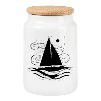 Sailing Sketch - Cookie Jar with Wooden Lid - white - Front