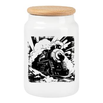 Chemin de fer - Boîte à biscuits avec couvercle en bois - blanc - Devant