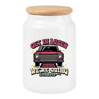 Retro Auto Verschwinde Wahnsinniges Design - Keksdose mit Holzdeckel - Weiß - Vorne