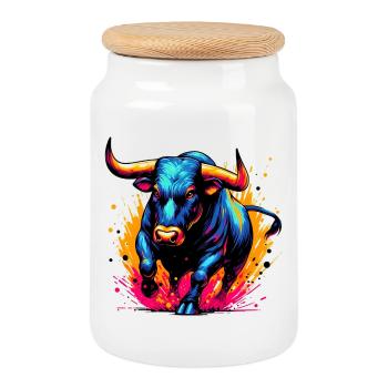 Stier - Keksdose mit Holzdeckel - Weiß - Vorne