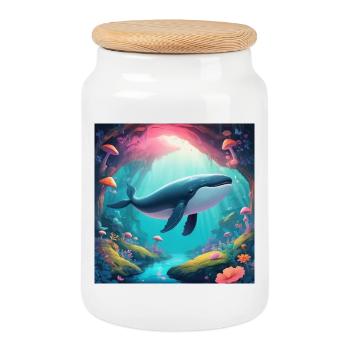 Baleine volante - Boîte à biscuits avec couvercle en bois - blanc - Devant