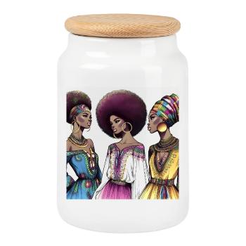 Afro style Élégance Africaine - Boîte à biscuits avec couvercle en bois - blanc - Devant